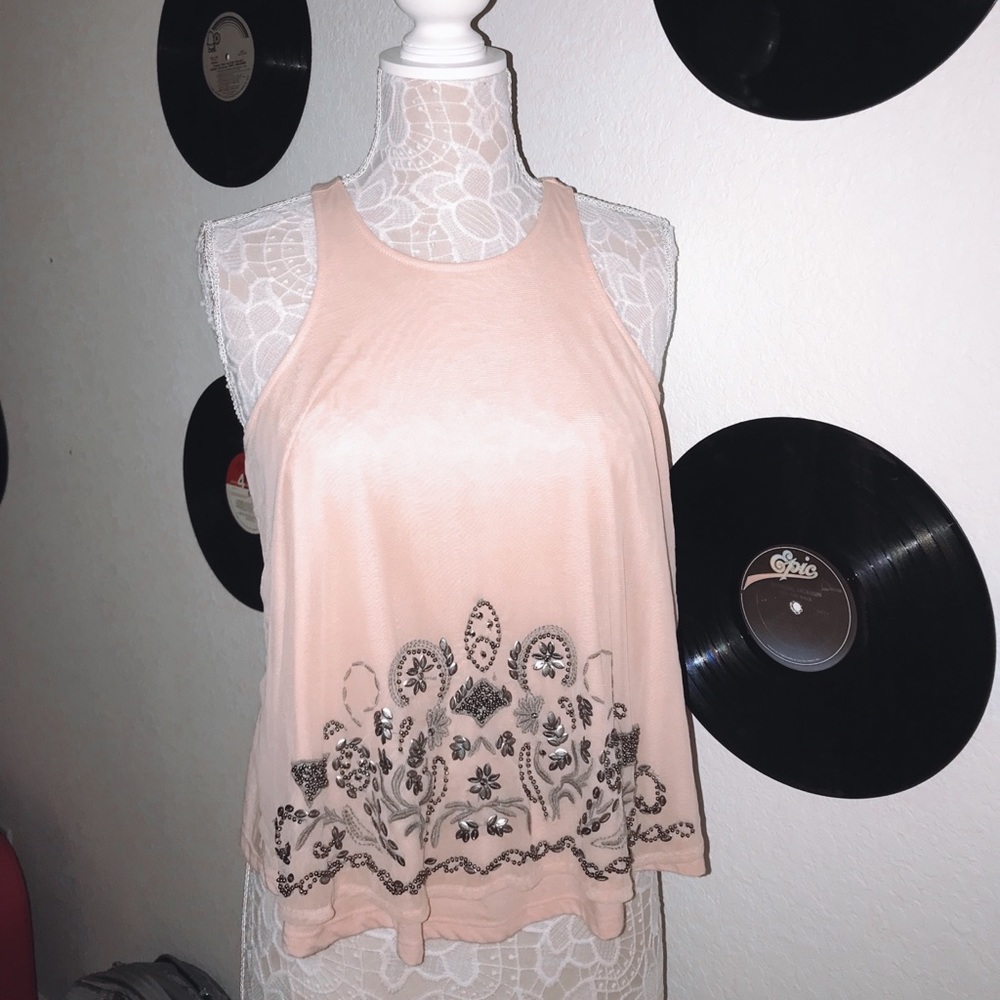 Pink jeweled tank top